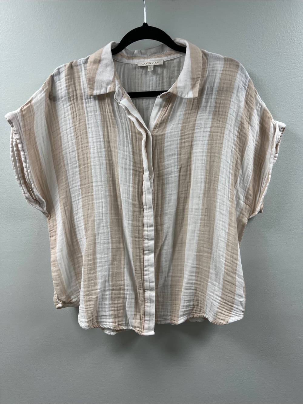 Lightweight Beige & White Striped Button-Down Shirt